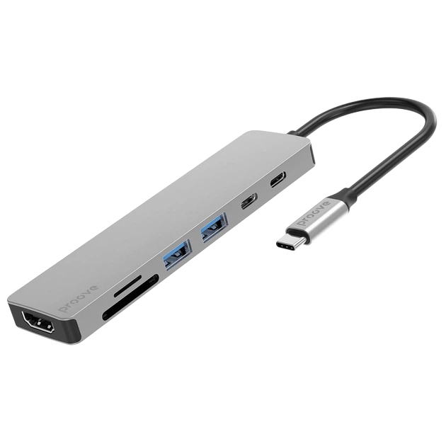 Type-C-Хаб Proove Iron Link 7 in 1 (2*Type-C+2*USB3.0+HDMI+SD/TF) Silver