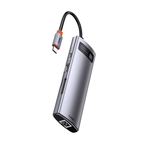 Type-C Хаб Baseus Metal Gleam Series 8-in-1 (3xUSB3.0 + 4KHD + RJ45 + Type-C + TF + SD)