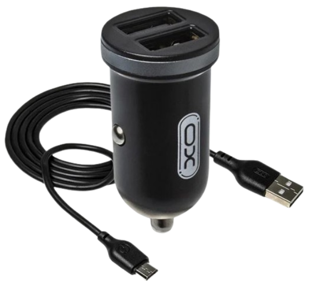 Автомобільний зарядний пристрій XO TZ08 2USB 2.1A Black + кабель Micro USB
