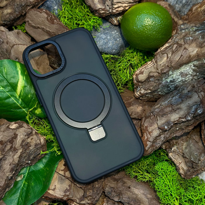 Slim Matte Case with ring stand iPhone 15 Pro Black