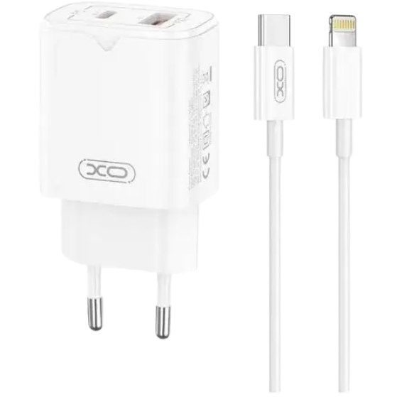 Мережевий зарядний пристрій XO L130 1USB-A+1USB-C 30W + кабель USB-C to Lightning