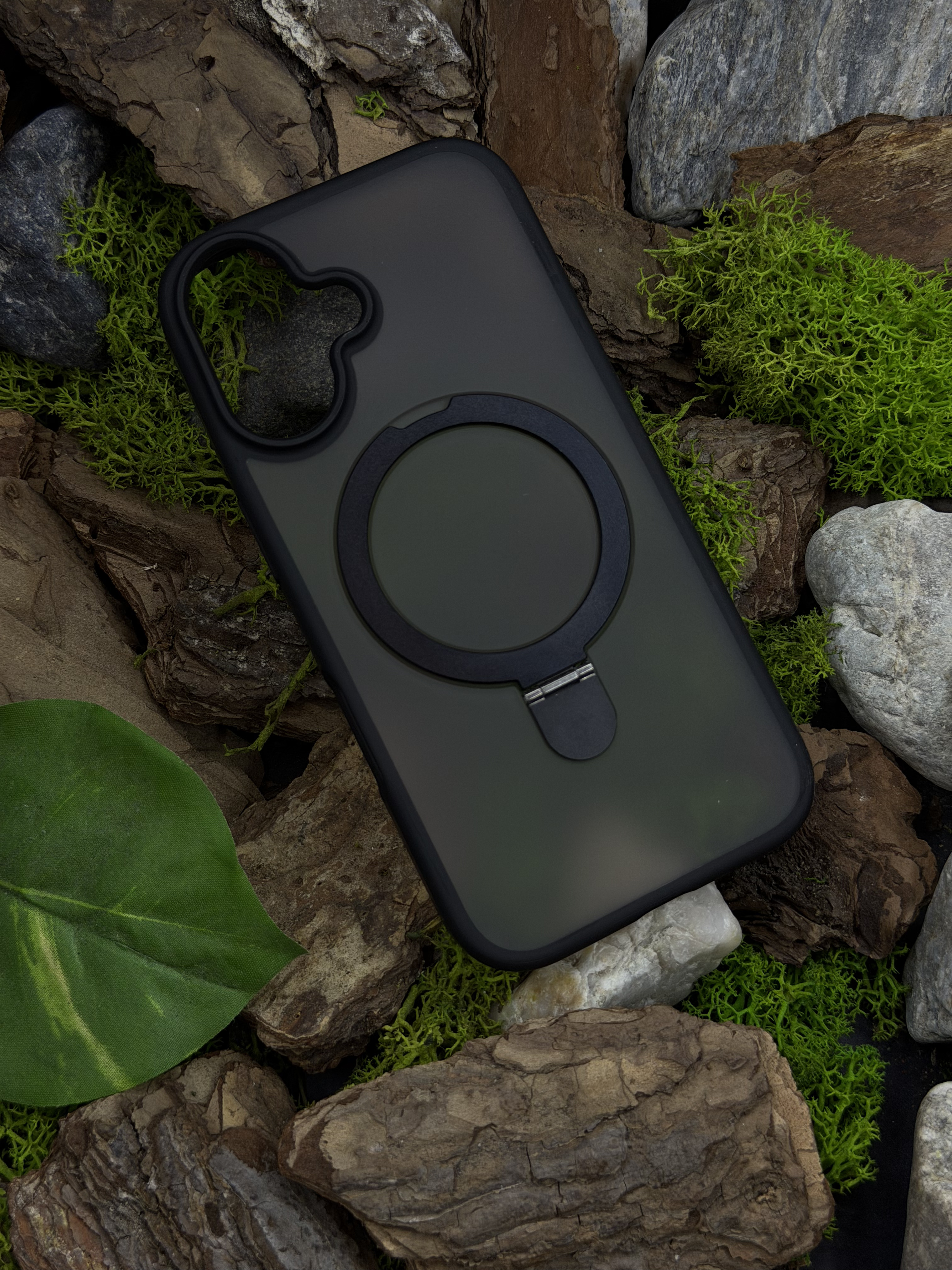 Чохол Slim Matte Case ring stand with camera protective iPhone 16 Black
