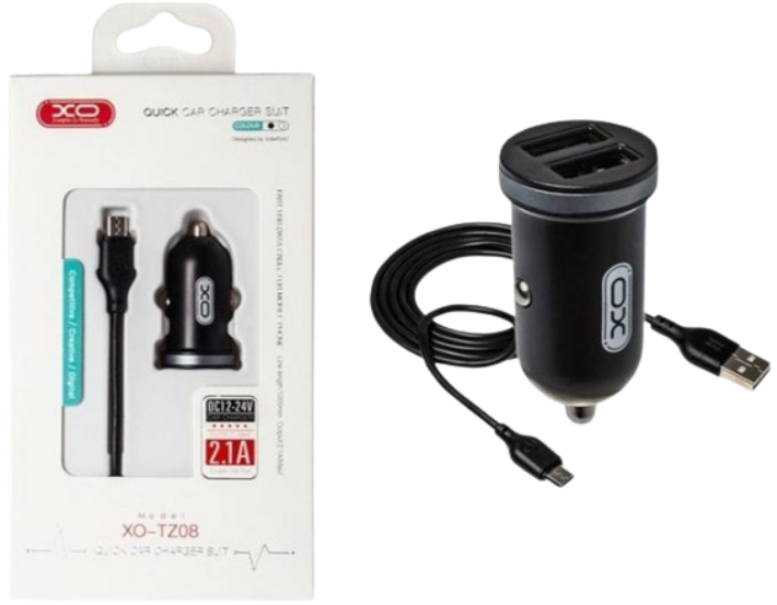 XO TZ08 2USB 2.1A Black + кабель Micro USB