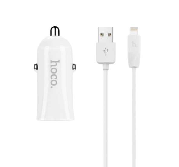 Автомобільний зарядний пристрій Hoco Z12 Elite 2USB 2.4A White + кабель Lightning