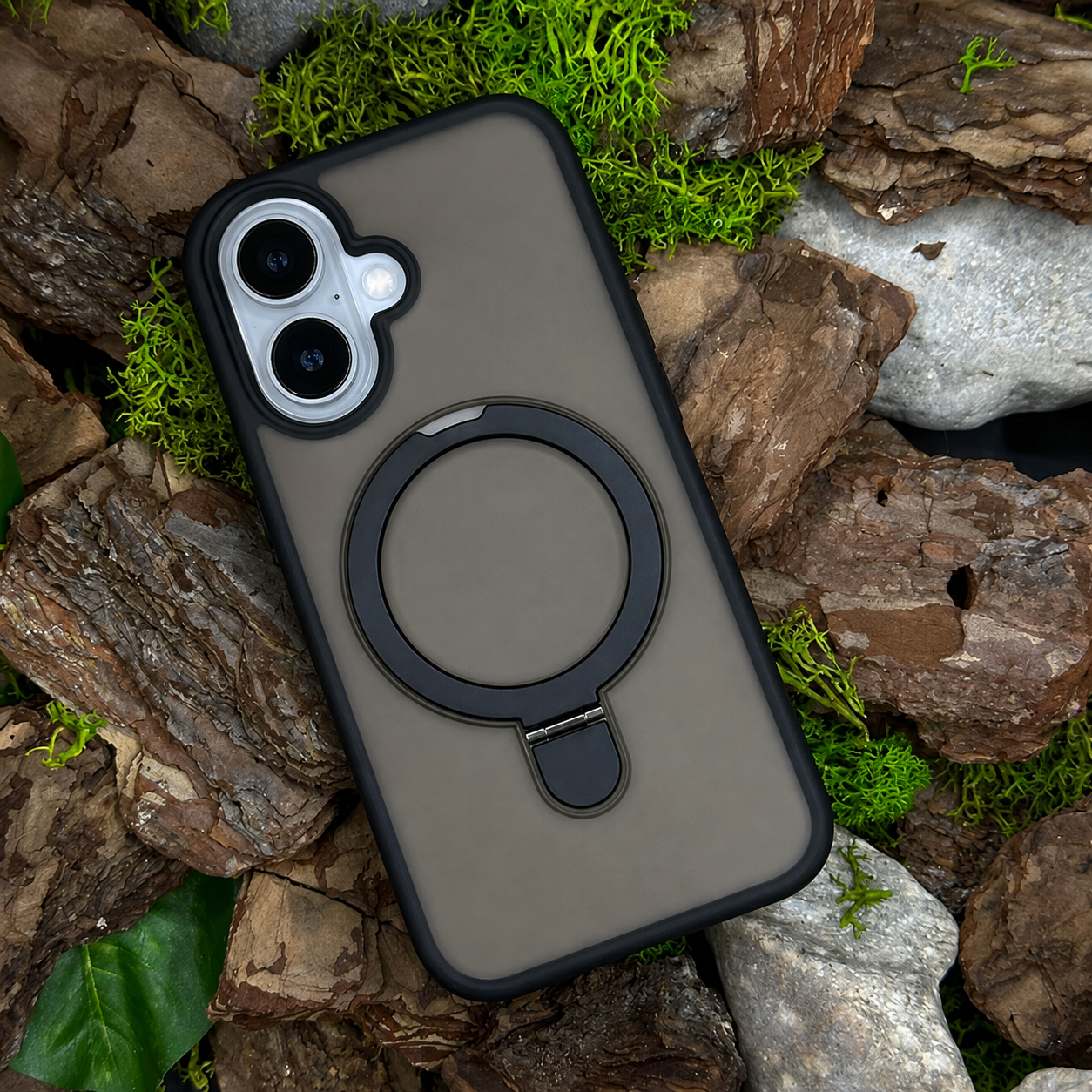 Чохол Slim Matte Case ring stand with camera protective iPhone 16 Black