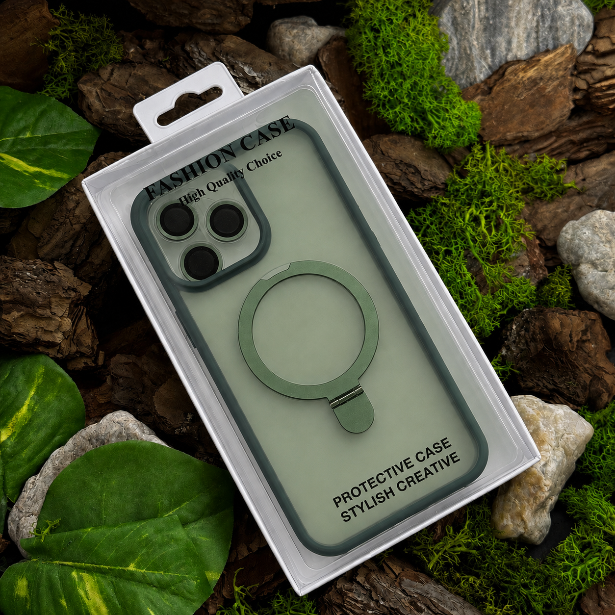 Чохол Slim Matte Case ring stand with camera protective iPhone 16 Pro Green