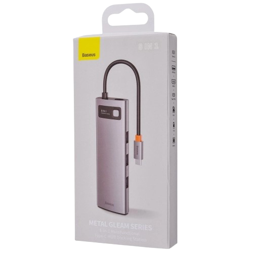 Type-C Хаб Baseus Metal Gleam Series 8-in-1 (3xUSB3.0 + 4KHD + RJ45 + Type-C + TF + SD)