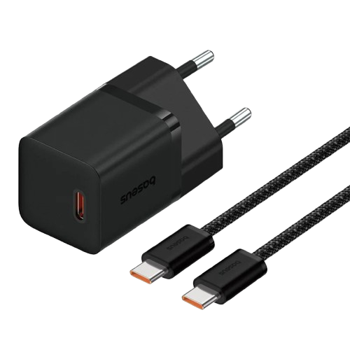 Мережевий зарядний пристрій Baseus GaN5 30W USB-C+кабель USB-C плетений (P10110902113) Black