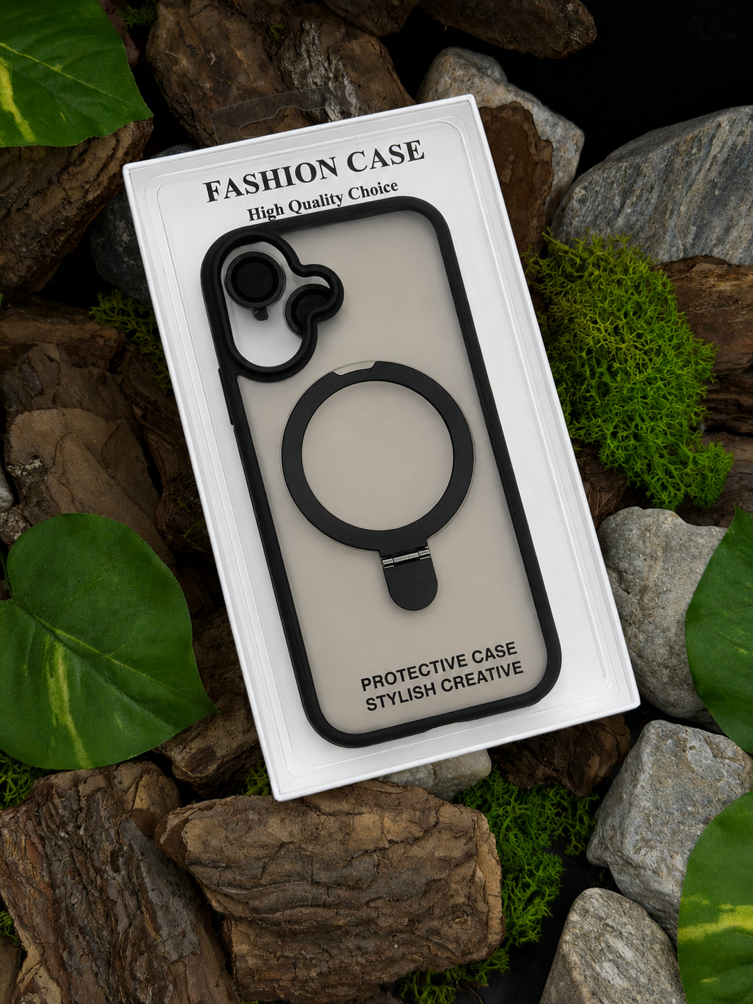 Чохол Slim Matte Case ring stand with camera protective iPhone 16 Black