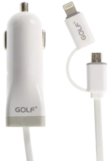 Автомобільний зарядний пристрій Golf GF-C3 с кабелем 2в1 White