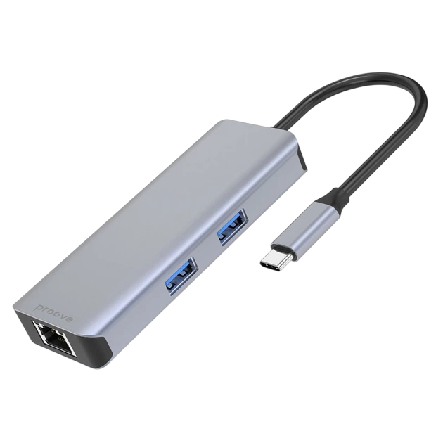 Type-C-Хаб Proove Iron Link 6 in 1 (2*USB3.0 + SD/TF + RJ45 + HDMI) Silver