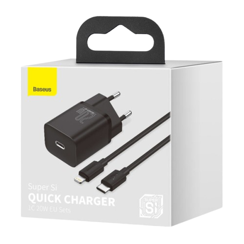 Мережевий зарядний пристрій Baseus Super Si 20W+кабель USB-C to Lightning (TZCCSUP-B01) Black