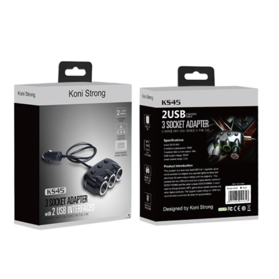 Koni Strong KS45 3 socket adapter 2USB 120W Black