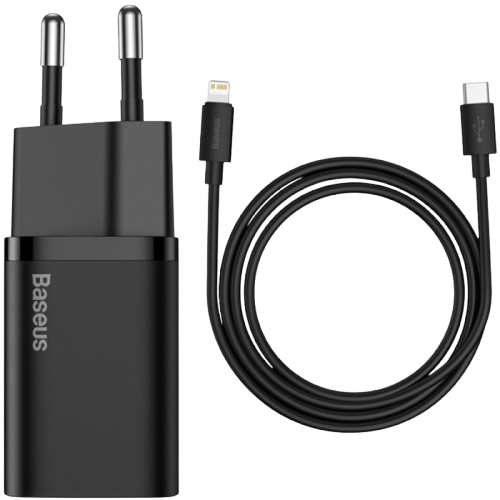 Мережевий зарядний пристрій Baseus Super Si 20W+кабель USB-C to Lightning Black