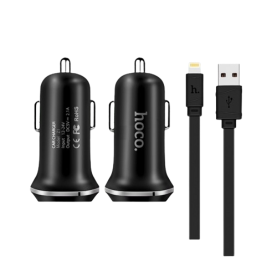 Автомобільний зарядний пристрій Hoco Z1 Black +кабель Lightning