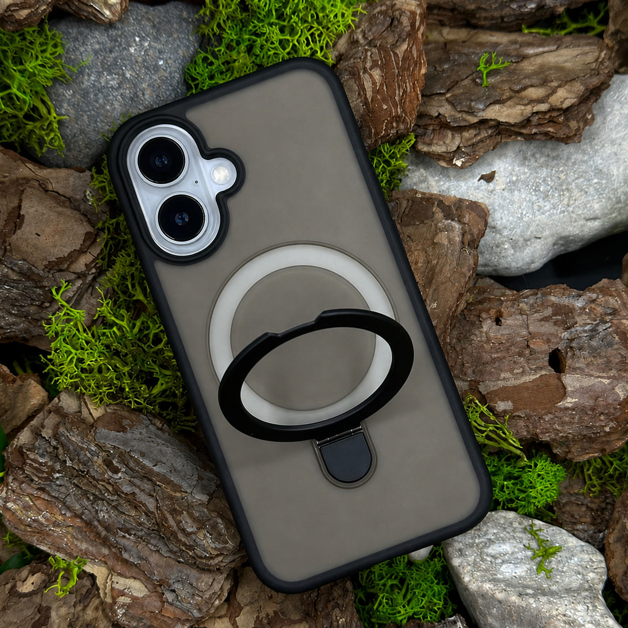 Чохол Slim Matte Case ring stand with camera protective iPhone 16 Black
