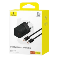 Мережевий зарядний пристрій Baseus GaN5 30W USB-C+кабель USB-C плетений (P10110902113) Black