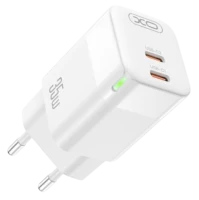 Мережевий зарядний пристрій XO CE07(EU) Dual PD (2 USB-C)35W GaN lamp display White