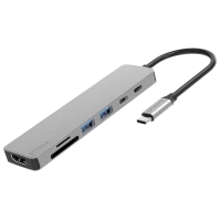 Type-C-Хаб Proove Iron Link 7 in 1 (2*Type-C+2*USB3.0+HDMI+SD/TF) Silver