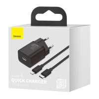 Мережевий зарядний пристрій Baseus Super Si 20W+кабель USB-C to Lightning (TZCCSUP-B01) Black