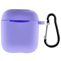 Чохол for AirPods 1/2 SILICONE CASE (з карабіном) Light Purple