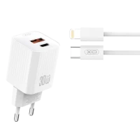 Мережевий зарядний пристрій XO L149 1USB-A+1USB-C 30W + кабель USB-C to Lightning (плетений)